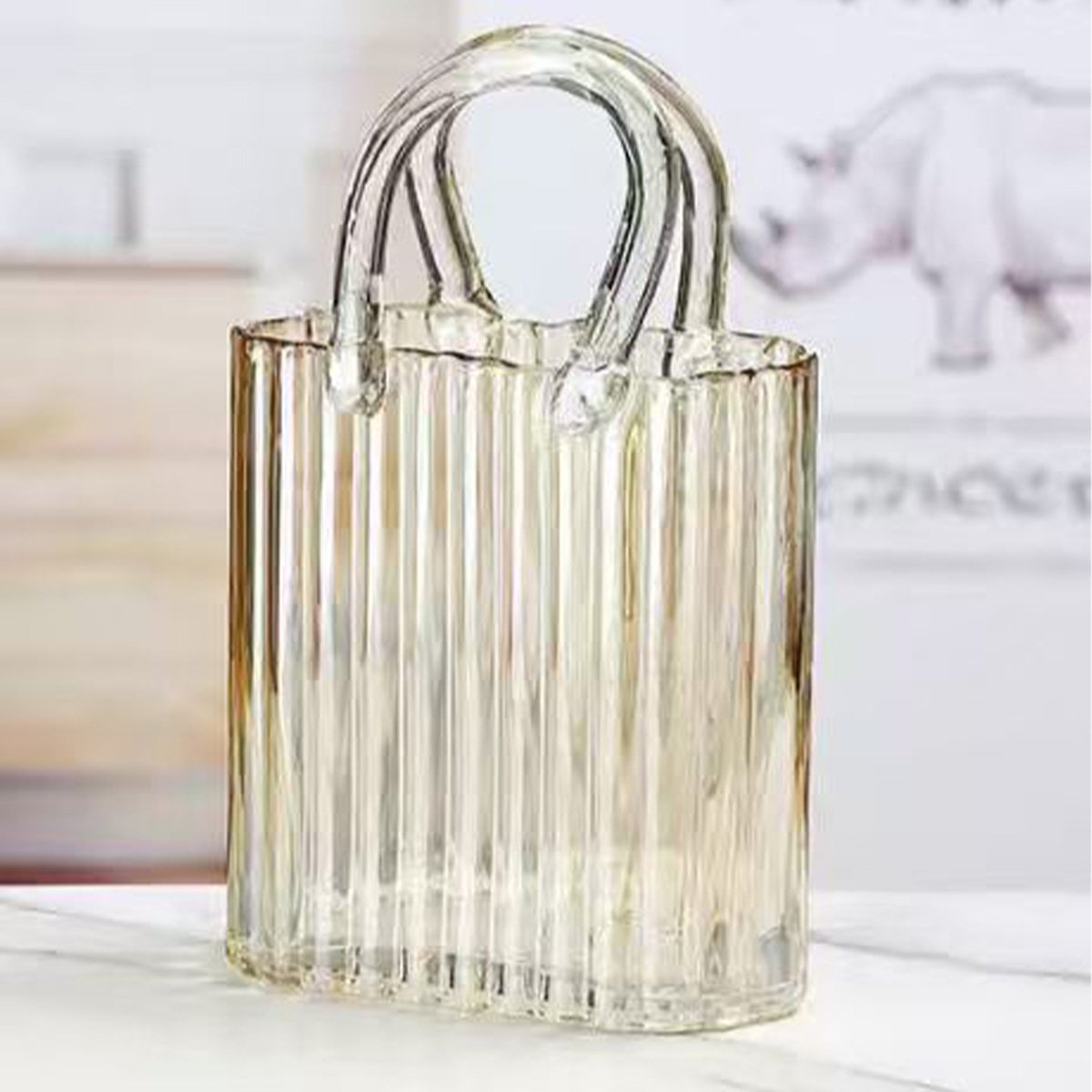 Transparent yellow handbag vase 18x10x27cm