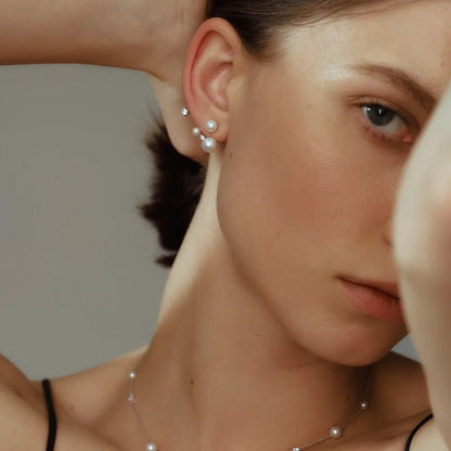 Sterling Silver Starry Pearl and Crystal Stud Earrings