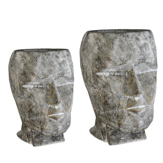 Planter "Head" gray concrete look H.71cm