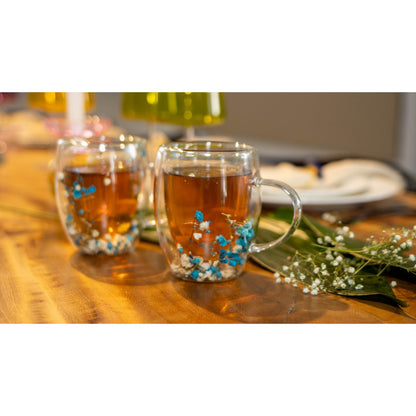 Double -wall tea cups blue and white flowers 350ml -lot of 2