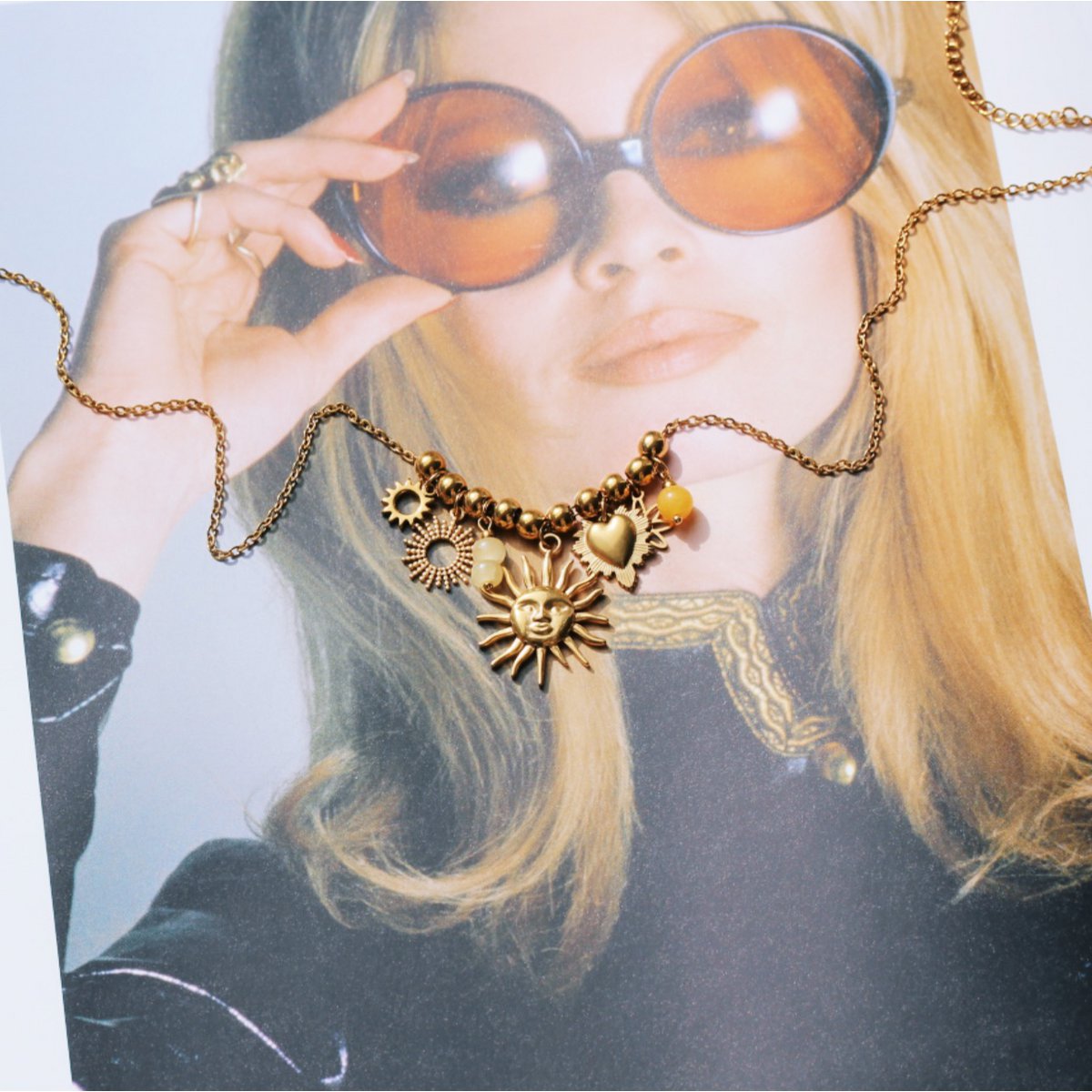 Beaded necklace with charms ‘Kissed by the Sun’