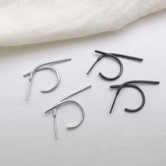 Minimalist Knotted Line Earrings-Silver n Black