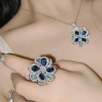 Azure Oil Painting Floral Jewelry Set