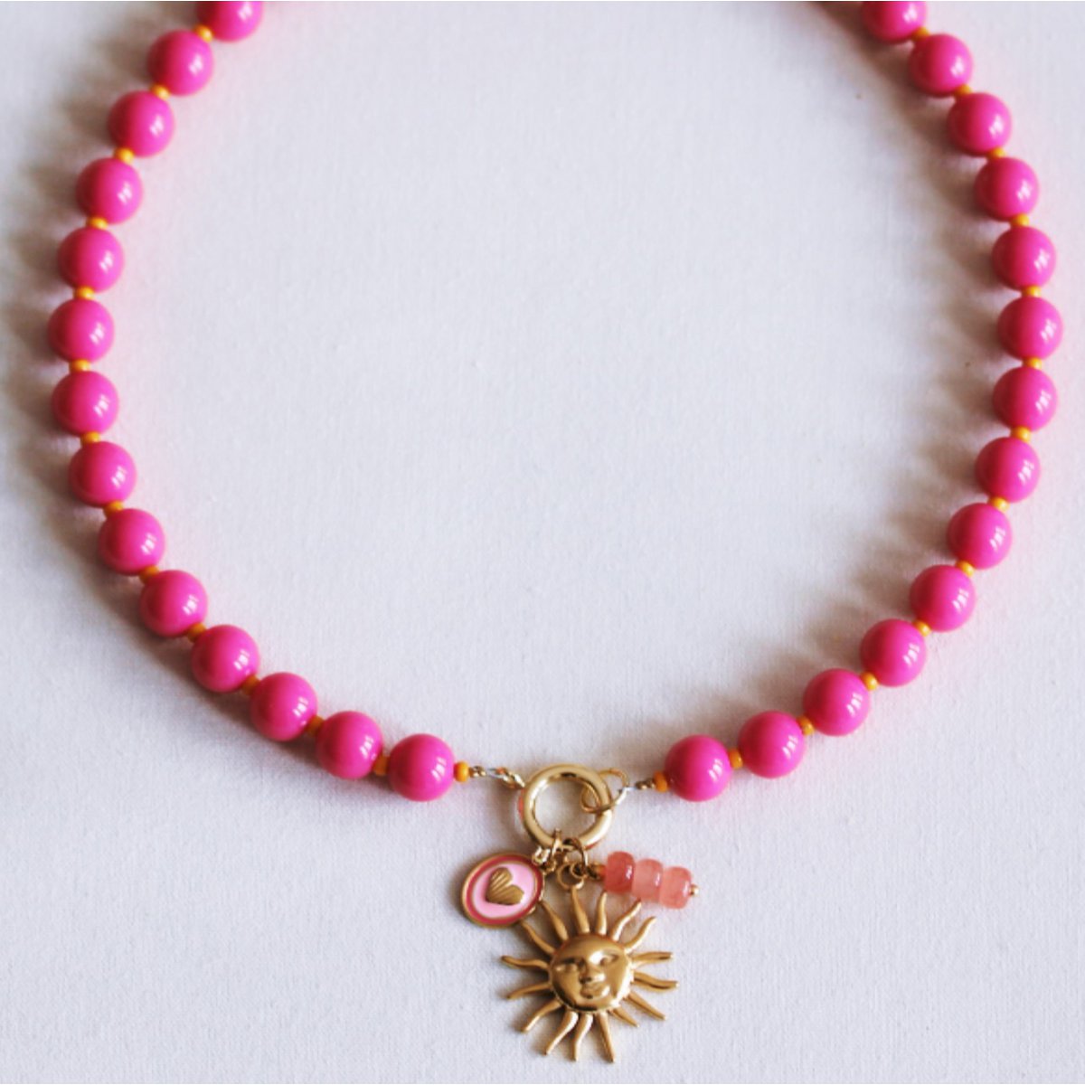 Beaded necklace with Miyuki beads with charms - fuchsia/orange