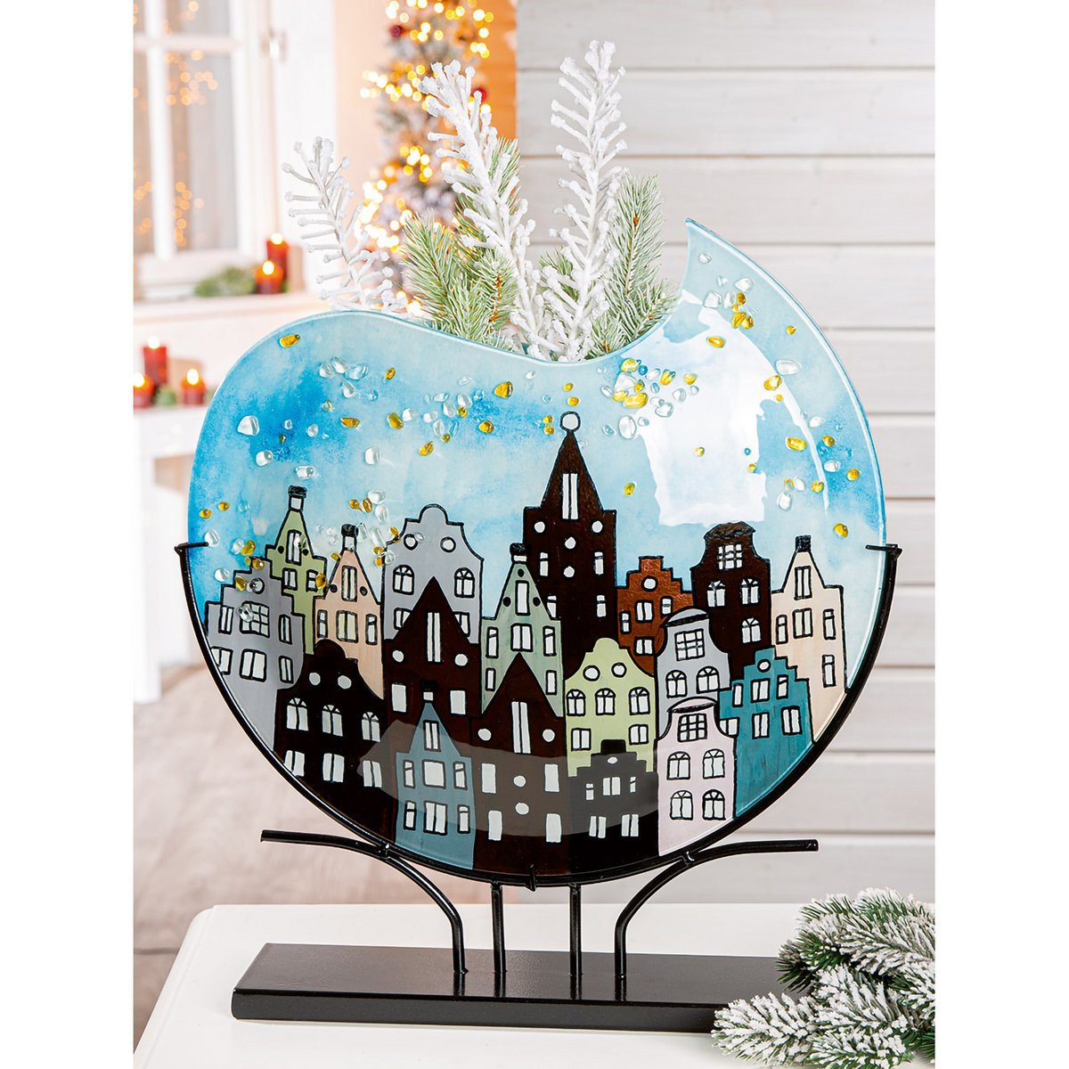 Vase round city lights, H.51 cm