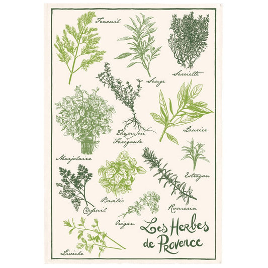 Herbes de Provence Printed Tea Towel Ecru 48 x 72