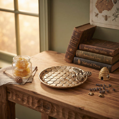 Bee honeycomb tray in gold aluminum 22.5x20x6cm
