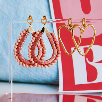 Stainless steel earring with XL open heart – gold