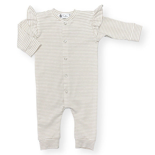 Playsuit ruffle small stripes ivory