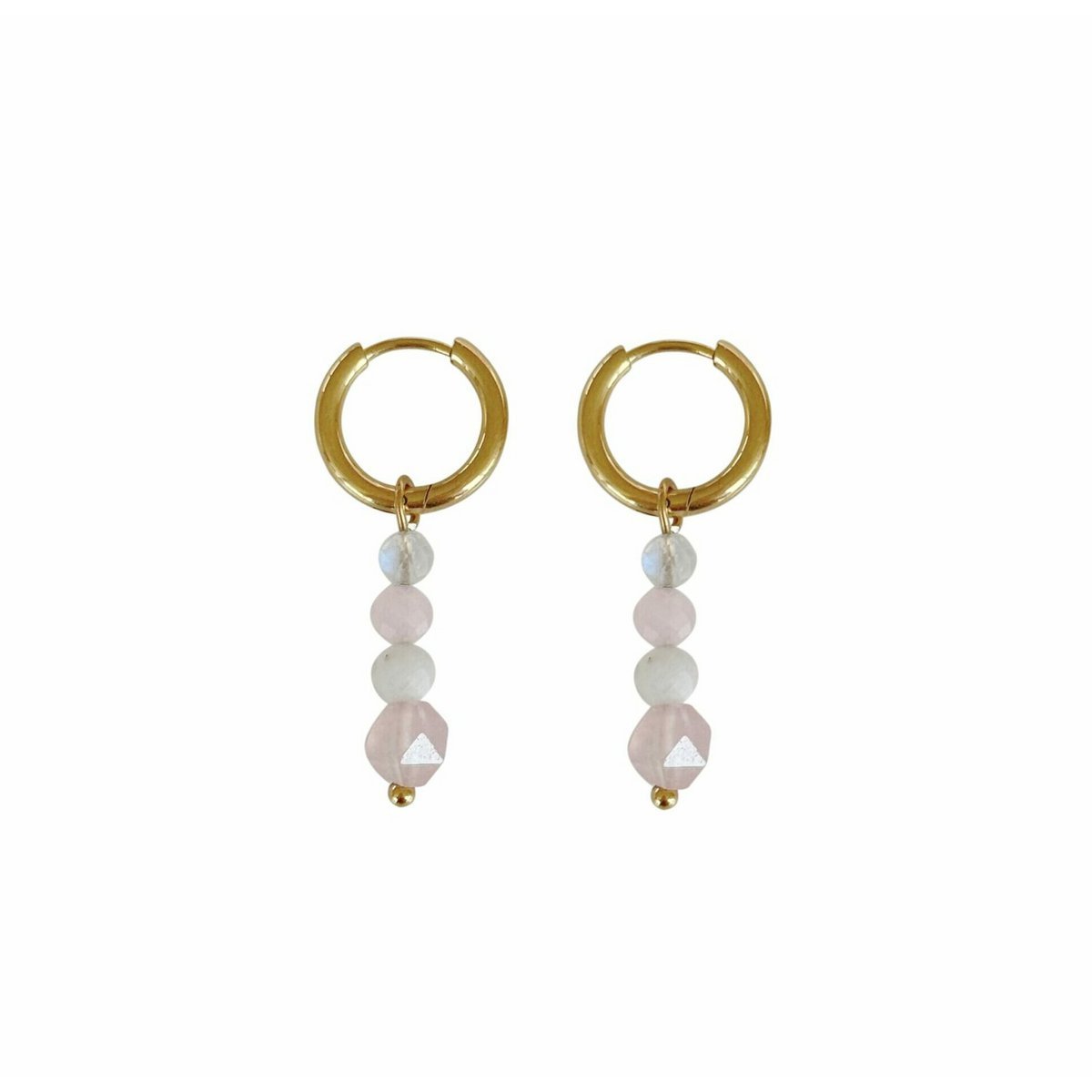 Moonstone and rose quartz earrings - Gold