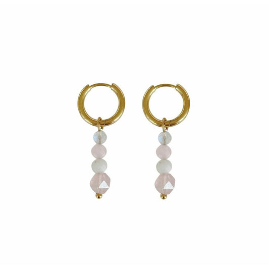 Moonstone and rose quartz earrings - Gold
