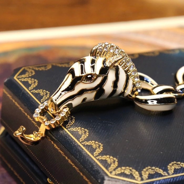 Vintage Zebra Enamel Chunky Statement Bracelet