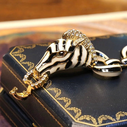 Vintage Zebra Enamel Chunky Statement Bracelet