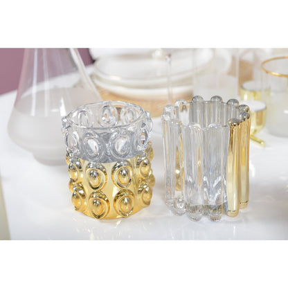 STRIPED CANDLE HOLDER HALF GOLD