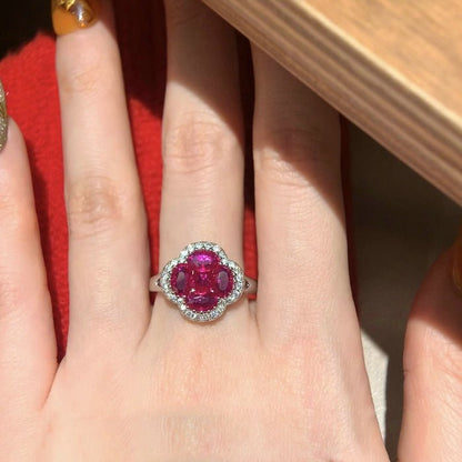 Vivid Ruby Flower Jewelry Set