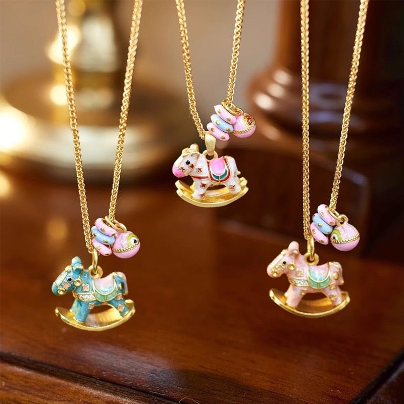 Enchanted Enamel Rocking Horse Charm Necklace