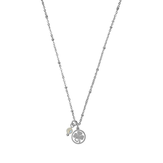 Necklace Four Leaf Clover & Moonstone - Silver