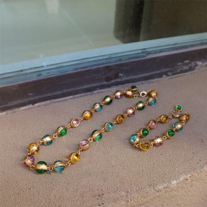 Vintage Rainbow Stones Necklace & Bracelet Set