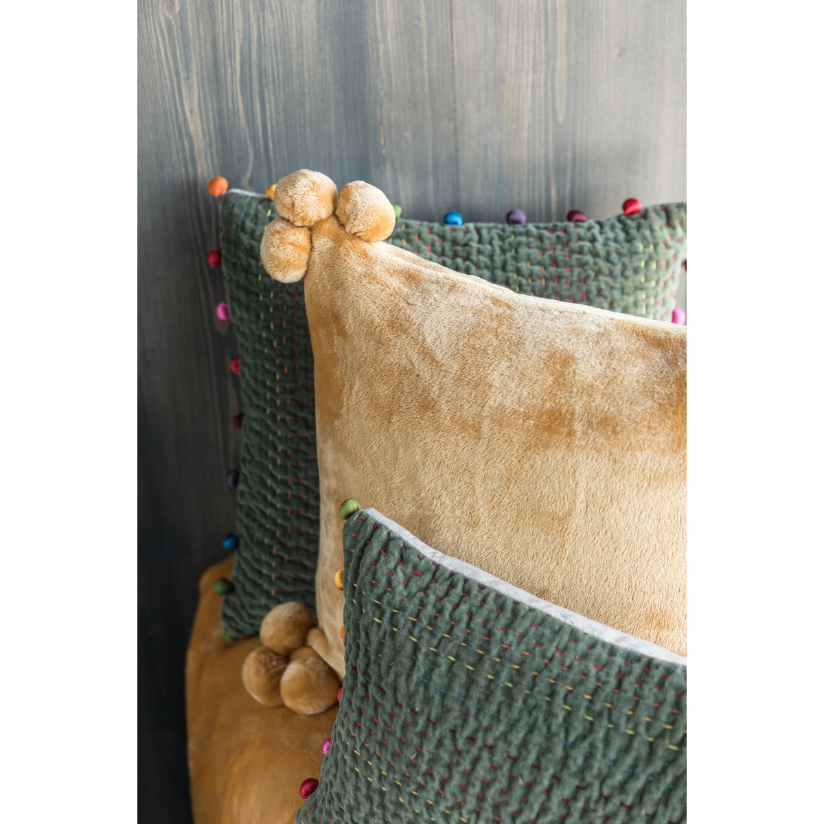 Tender Pompom Cushion Ocher 45 x 45