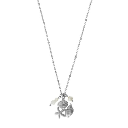Starfish and Shell Necklace Pearl & Jade - Silver