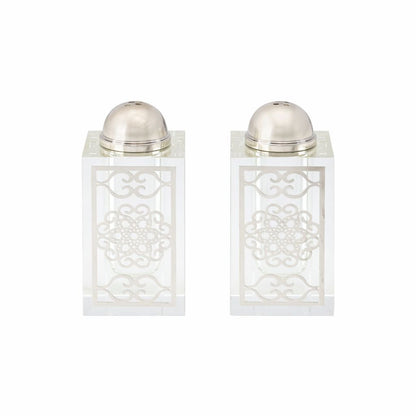 Silver arabesque crystal style salt and pepper shakers