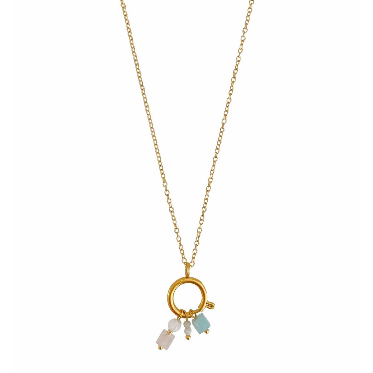 Lock Necklace 14 mm & Gemstone Pendants - Gold