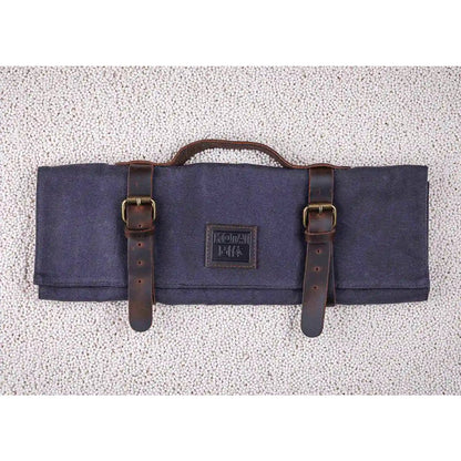 Kitchen Accessories - KOTAI knife roll-up bag - top grain leather and waxed canvas (can hold 8 knives + accessories)