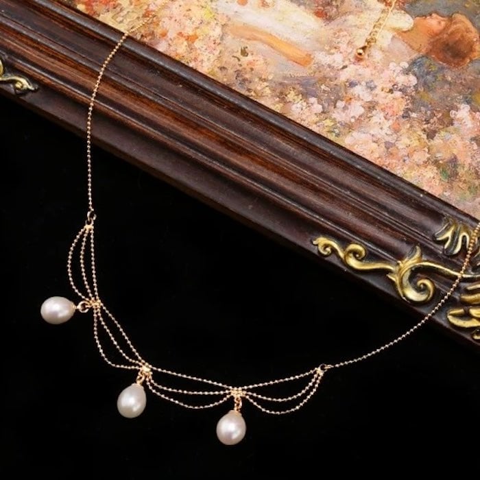 Lace Style Necklace with Genuine Freshwater Pearls