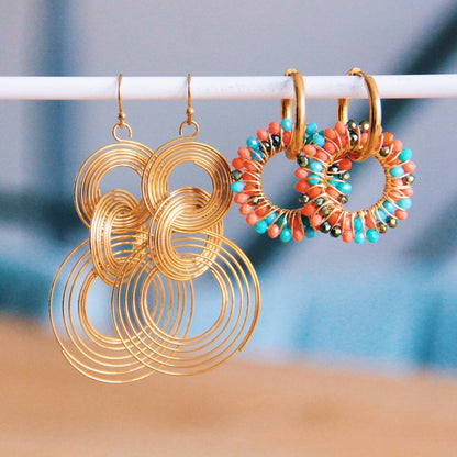 Stainless steel statement earring twisted rings - gold