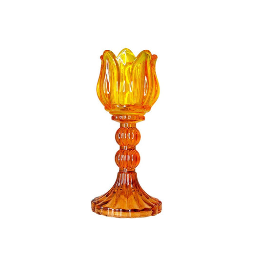 Yellow and pink Capri candle holder 8x8x18cm