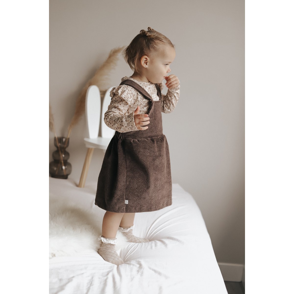 Pinafore dress corduroy mini dark brown