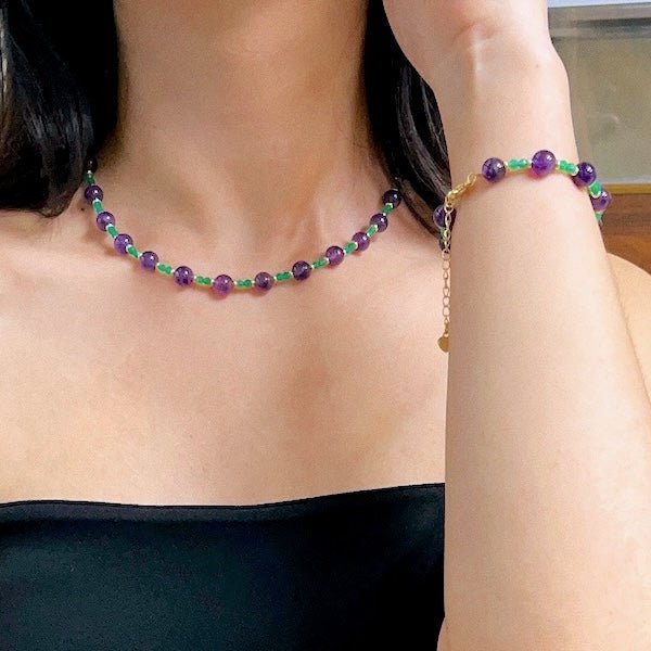 Amethyst Green Onyx Beads Necklace n Bracelet