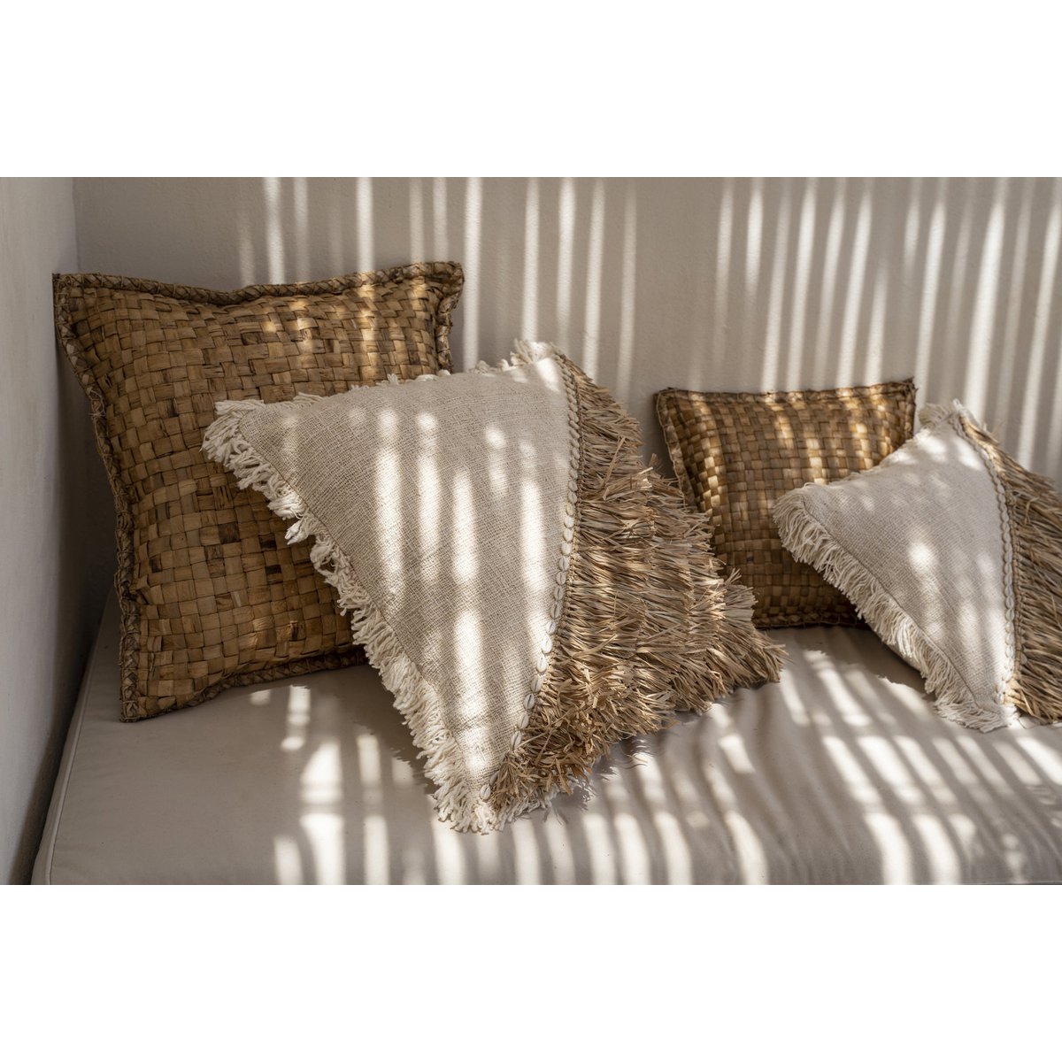 The Raffia Cotton Cushion Cover - Natural White - 60x60