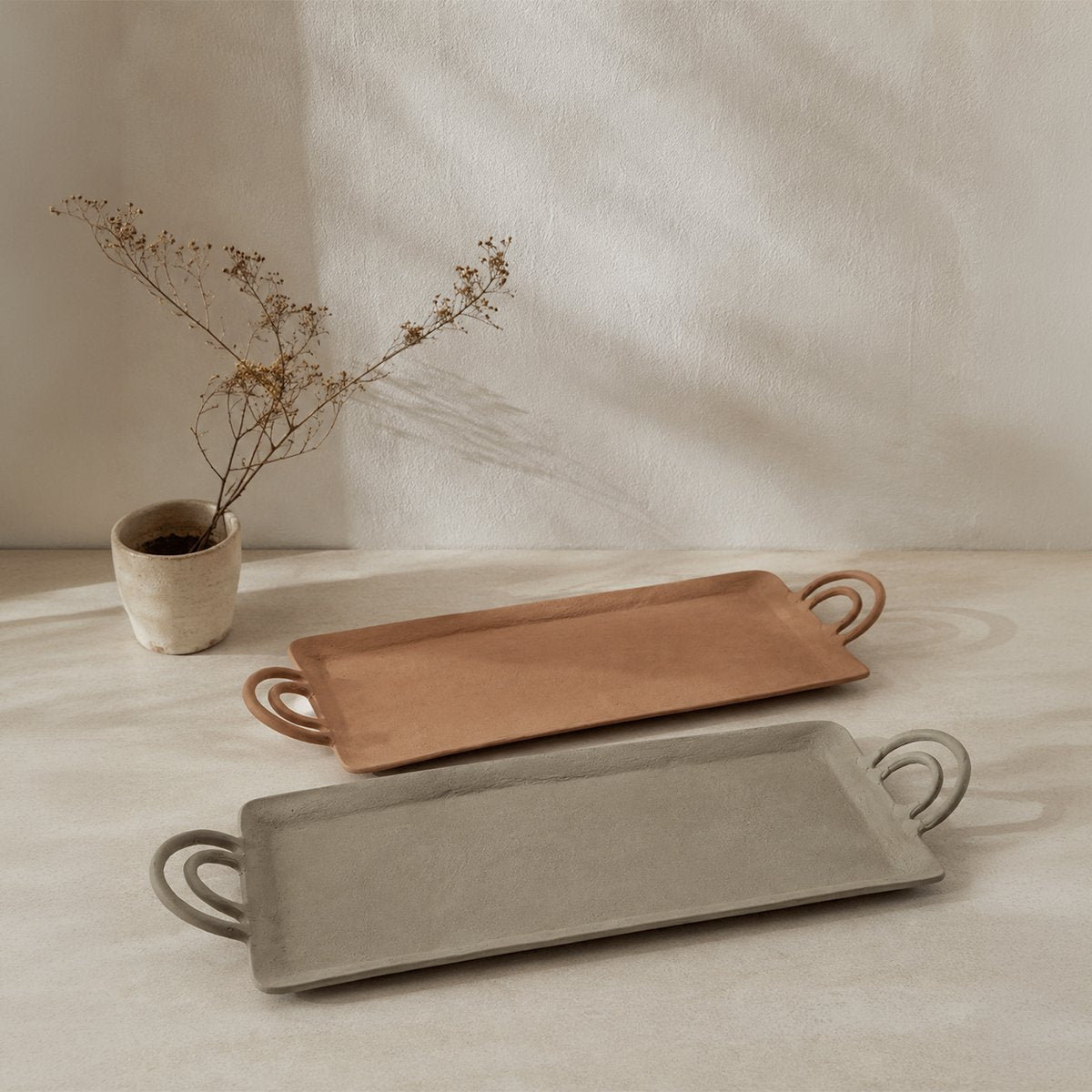 Beige rectangular aluminum tray 59x19x6cm