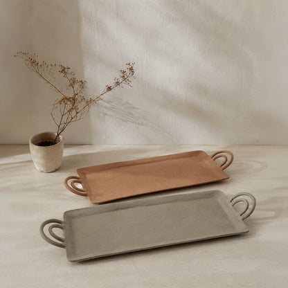 Beige rectangular aluminum tray 59x19x6cm