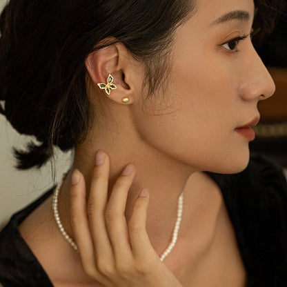 Butterfly Design Black Stone Ear Cuff-One Piece