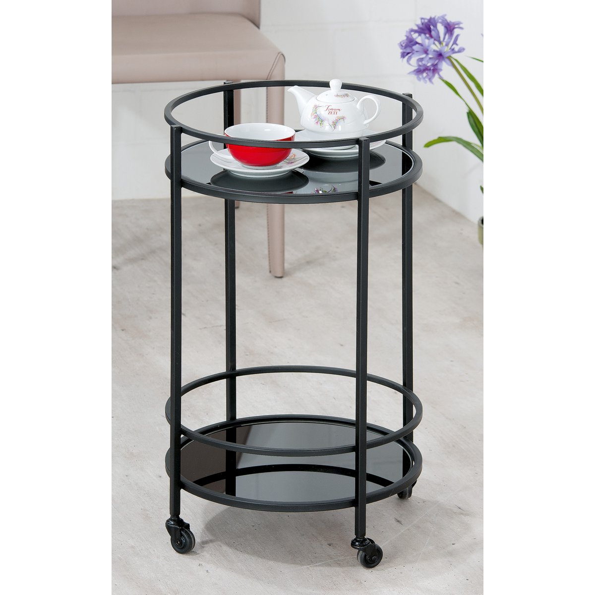 Metal glass trolley "Straight" black