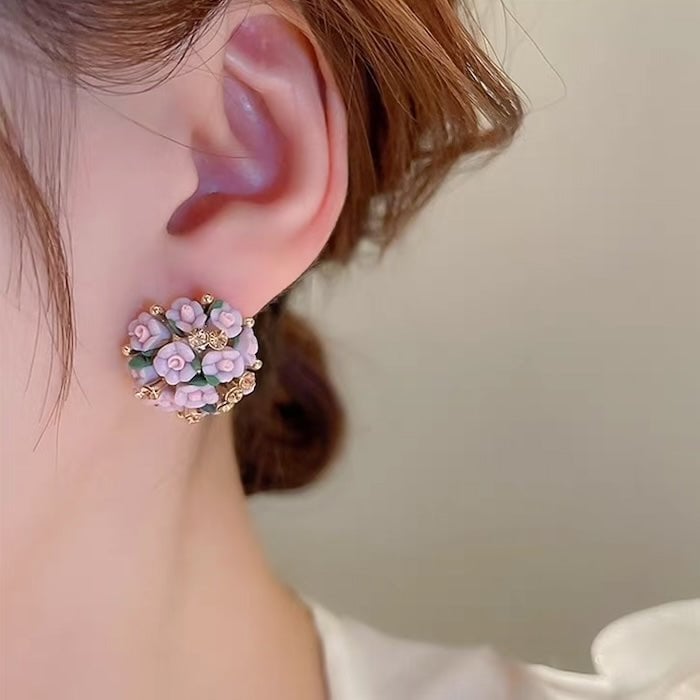 Blooming Rose Bouquet Ceramic Earrings