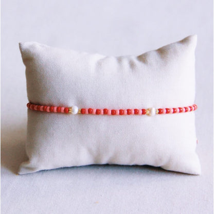Miyuki anklet with pearls - red/pink