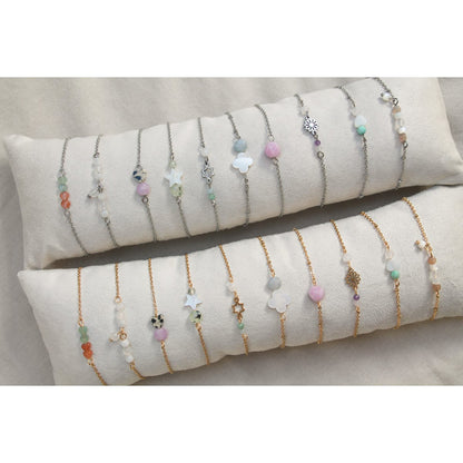 Bracelet Sunstone, Jade & Shell - Silver