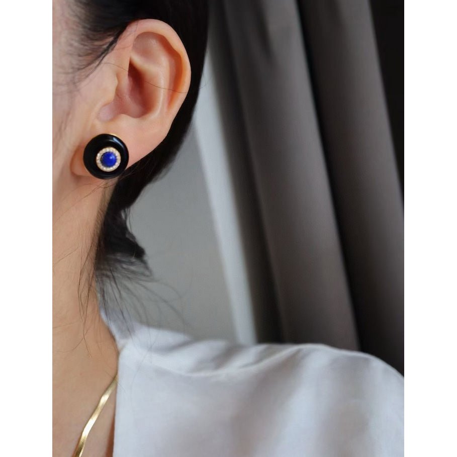 Black Onyx Earrings - Lapislazuli n Green Onyx