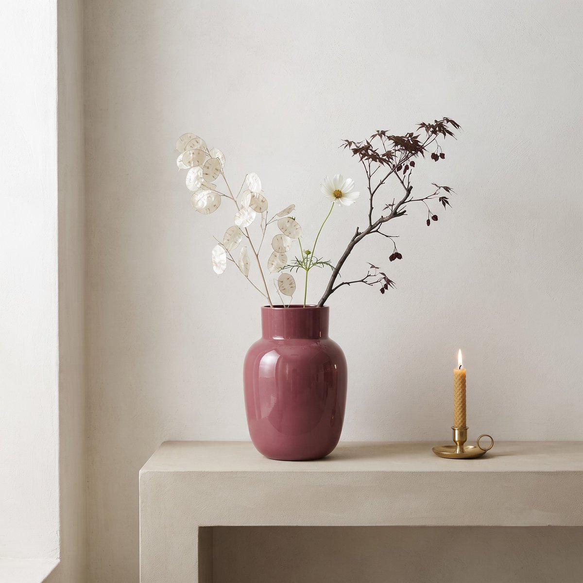 Burgundy metal vase 17x17x26.5cm
