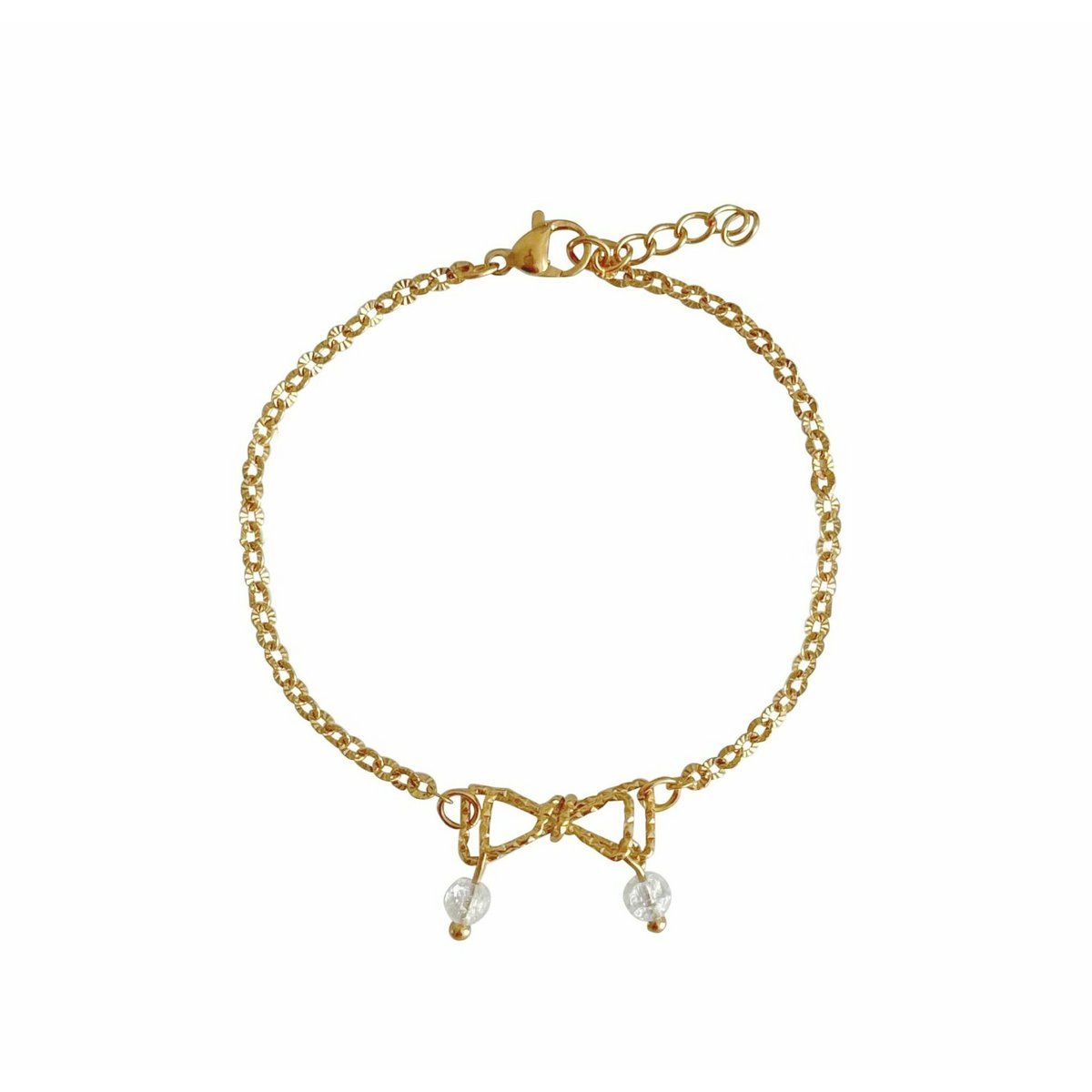 Bow Tie & Cracked Rock Crystal Bracelet - Gold