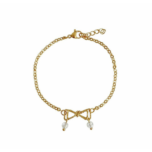 Bow Tie & Cracked Rock Crystal Bracelet - Gold