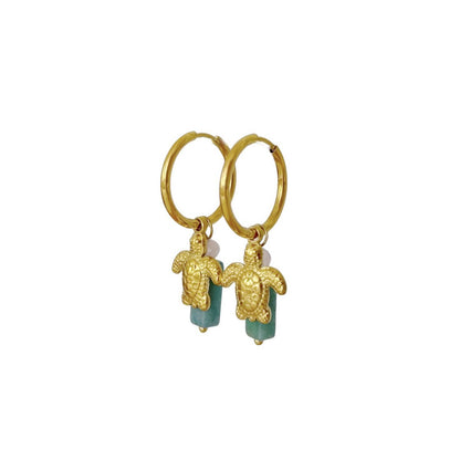 Turtle Amazonite and Rose Quartz Earrings - Gold