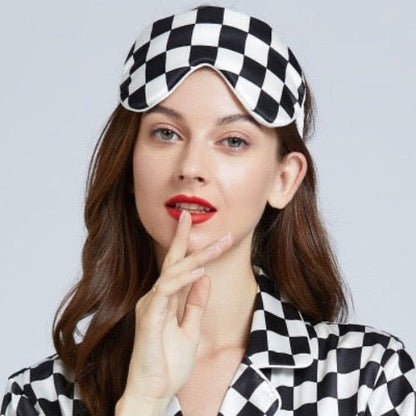 100% Silk Sleep Mask-Strips n Checkboard Patterns-Oversize