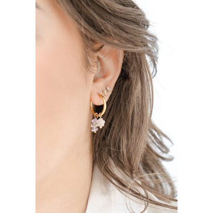 Rose Quartz Flower & Crystal Earrings - Gold