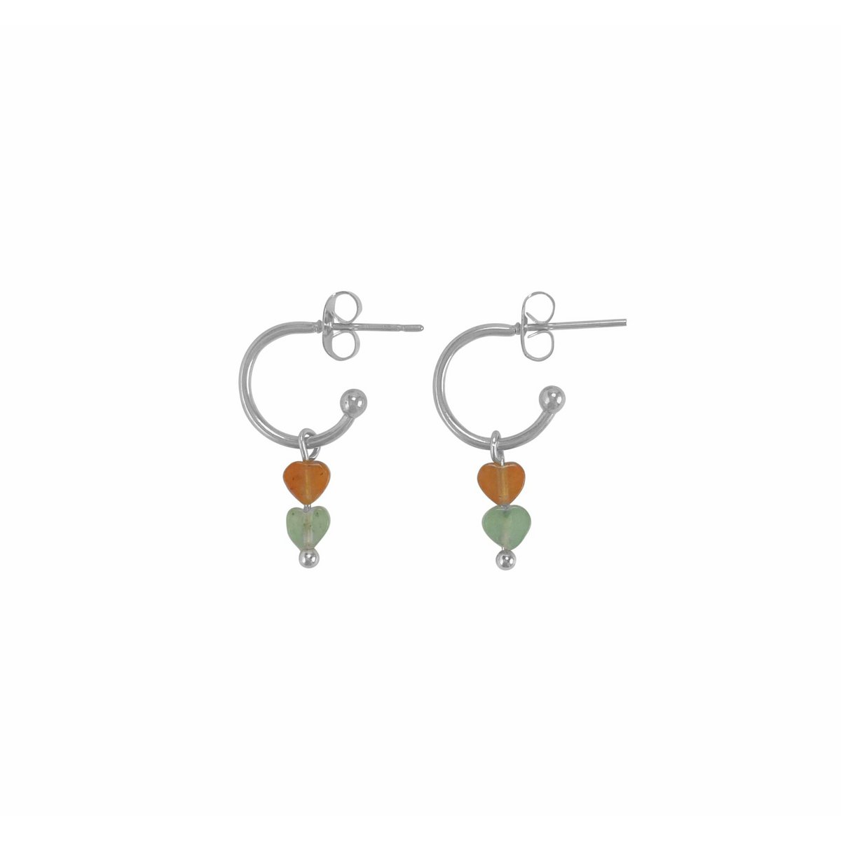 Earrings Aventurine Hearts - Silver