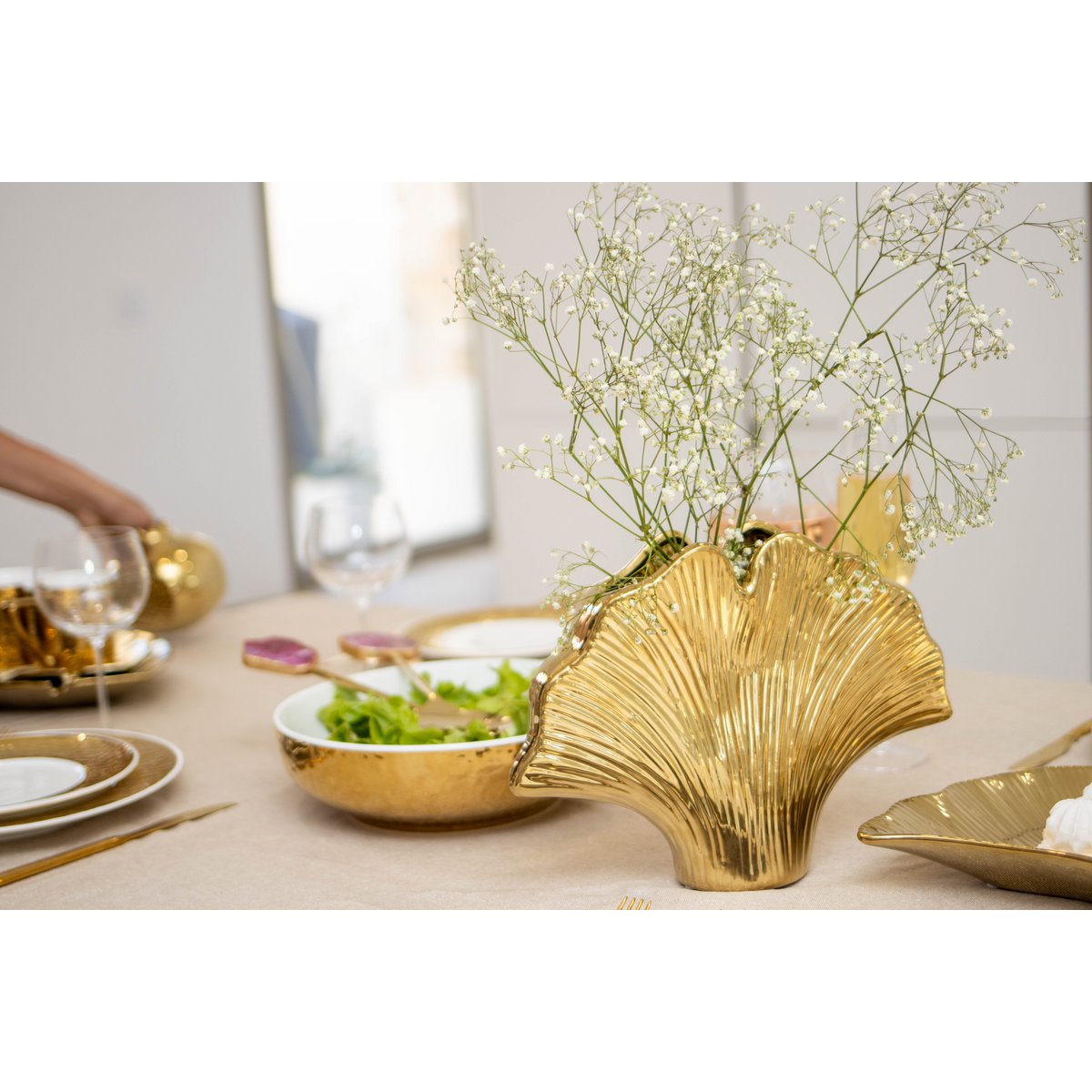 Ginkgo ceramic vase Ginkgo 29.5x7.5x22cm