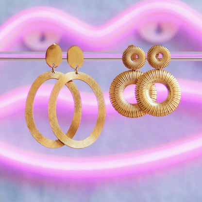 Statement earring large oval ring - gold